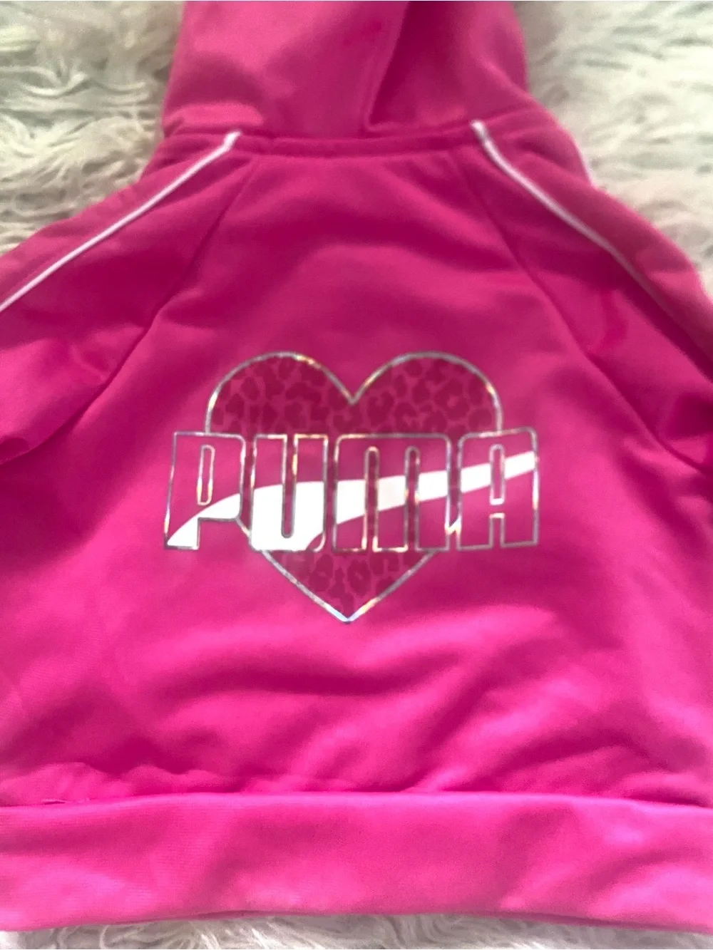 Puma Full Zip Track Jacket Pink Heart Leopard Hopdie Toddler Girls 2T